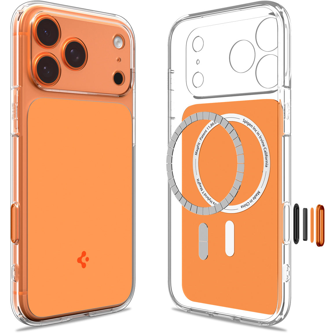Handyhülle für iPhone 17 Pro Max, Spigen Ultra Hybrid T Mag (CC) mit MagSafe, Transparent-Orange