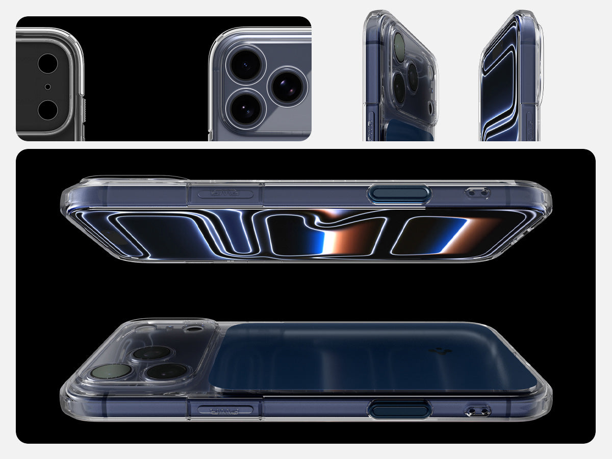 Handyhülle für iPhone 17 Pro Max, Spigen Ultra Hybrid T Mag (CC) mit MagSafe, Transparent-Dunkelblau