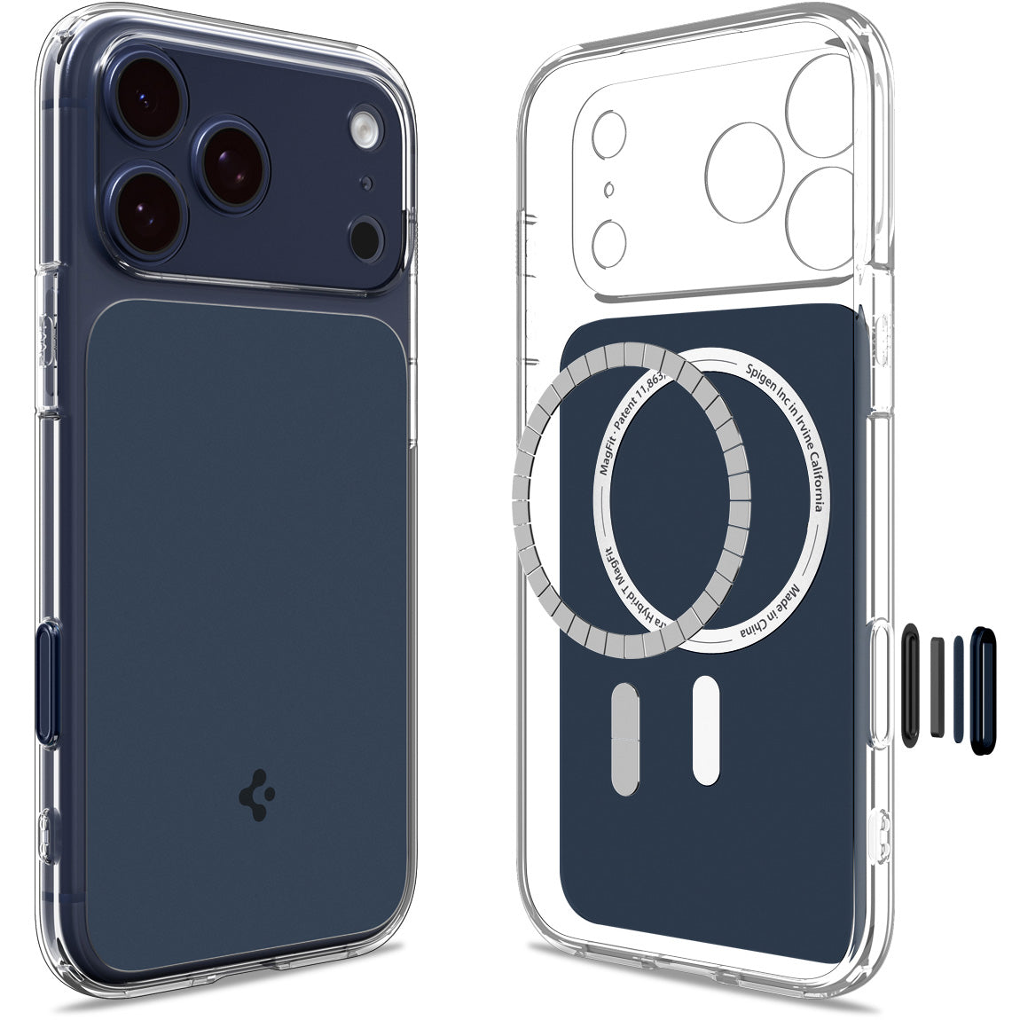 Handyhülle für iPhone 17 Pro Max, Spigen Ultra Hybrid T Mag (CC) mit MagSafe, Transparent-Dunkelblau