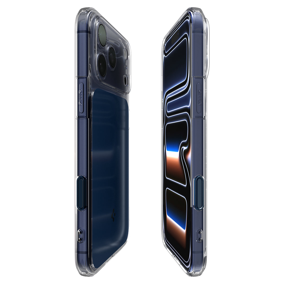 Handyhülle für iPhone 17 Pro Max, Spigen Ultra Hybrid T Mag (CC) mit MagSafe, Transparent-Dunkelblau