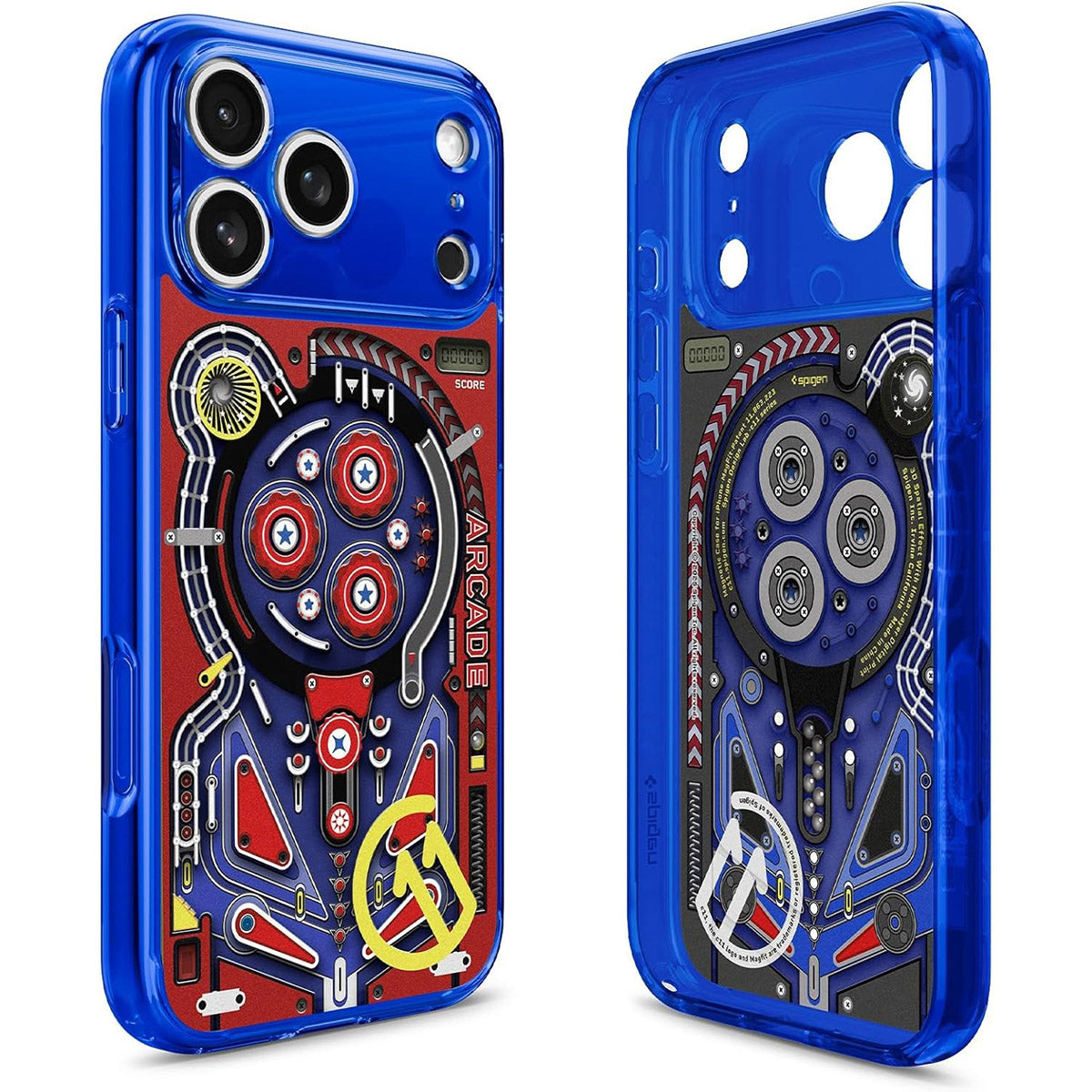 Handyhülle für iPhone 17 Pro, Spigen Ultra Hybrid T Mag (CC) mit MagSafe, Blau-Gemustert (C11 Arcade)