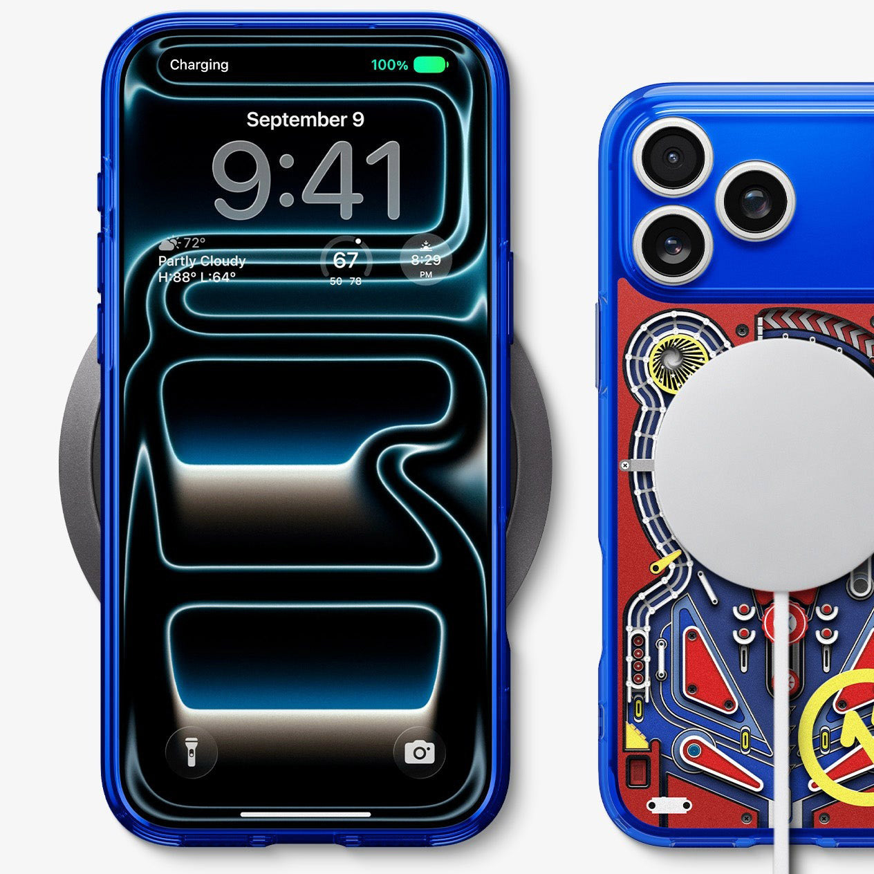 Handyhülle für iPhone 17 Pro, Spigen Ultra Hybrid T Mag (CC) mit MagSafe, Blau-Gemustert (C11 Arcade)