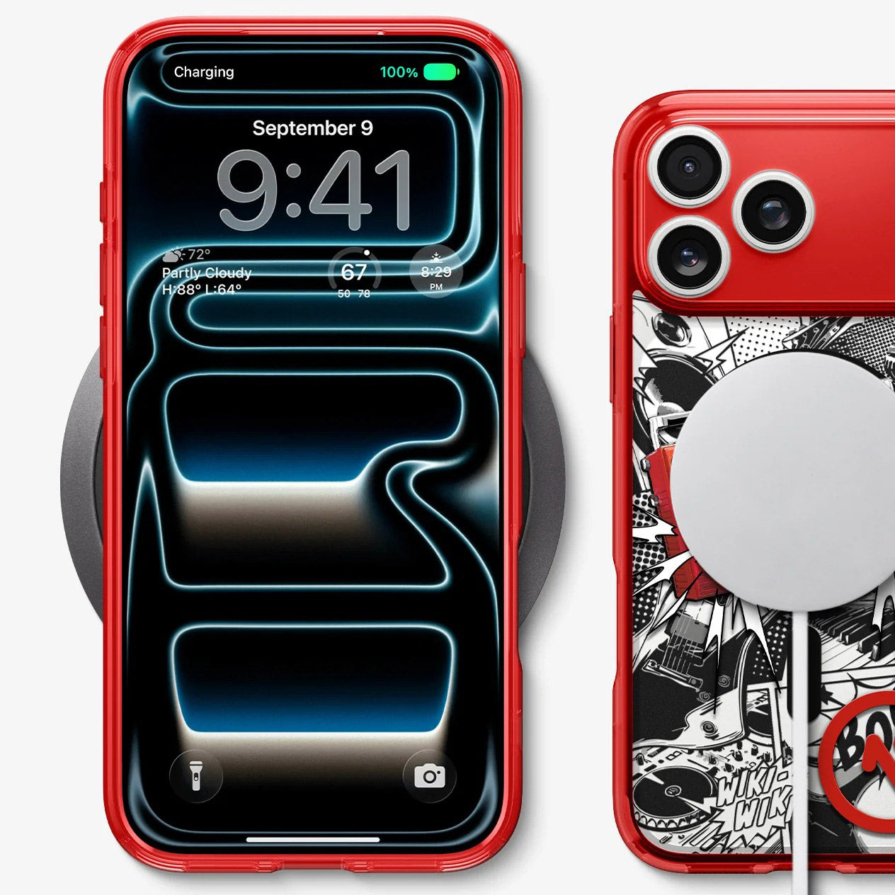 Handyhülle für iPhone 17 Pro, Spigen Ultra Hybrid T Mag (CC) mit MagSafe, Rot-Gemustert (C11 Blast)