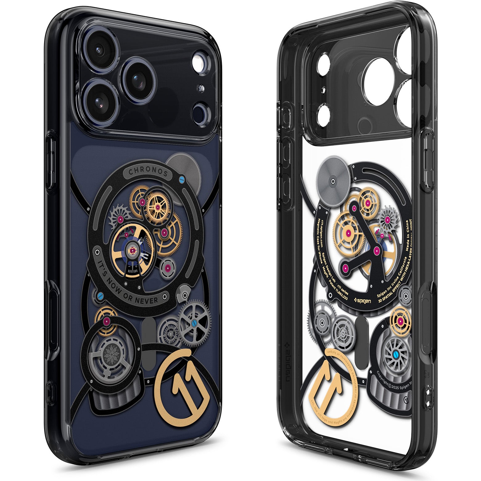 Handyhülle für iPhone 17 Pro, Spigen Ultra Hybrid T Mag (CC) mit MagSafe, Transparent-Gemustert (C11 Chronos)