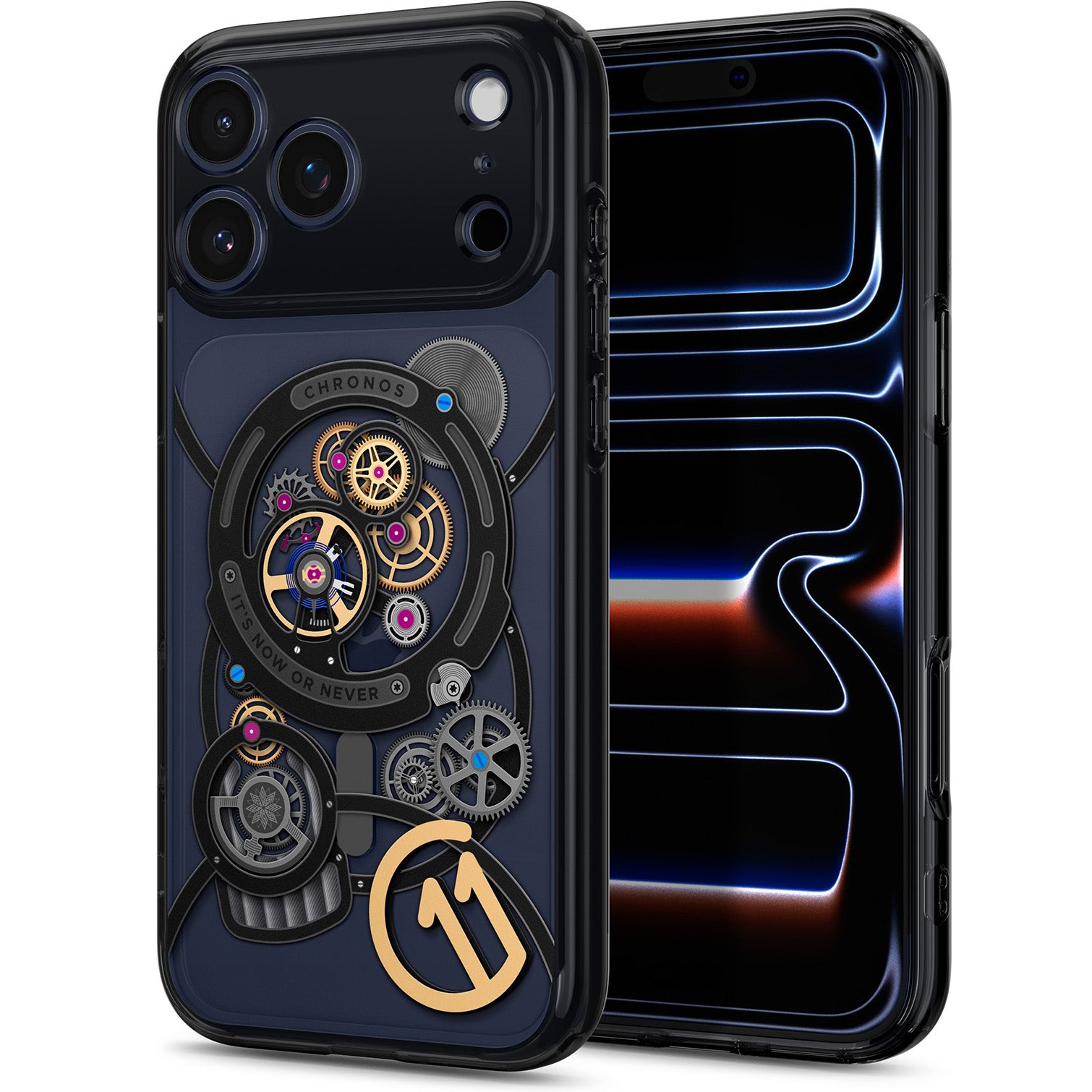 Handyhülle für iPhone 17 Pro, Spigen Ultra Hybrid T Mag (CC) mit MagSafe, Transparent-Gemustert (C11 Chronos)