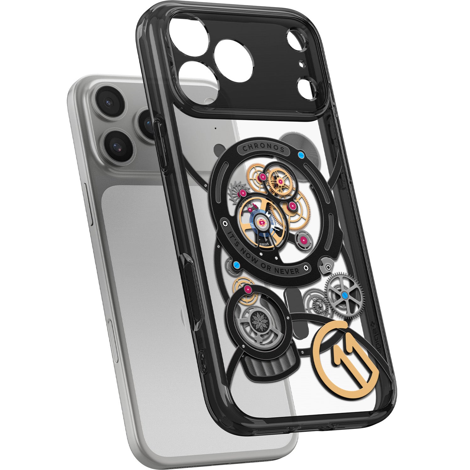 Handyhülle für iPhone 17 Pro, Spigen Ultra Hybrid T Mag (CC) mit MagSafe, Transparent-Gemustert (C11 Chronos)