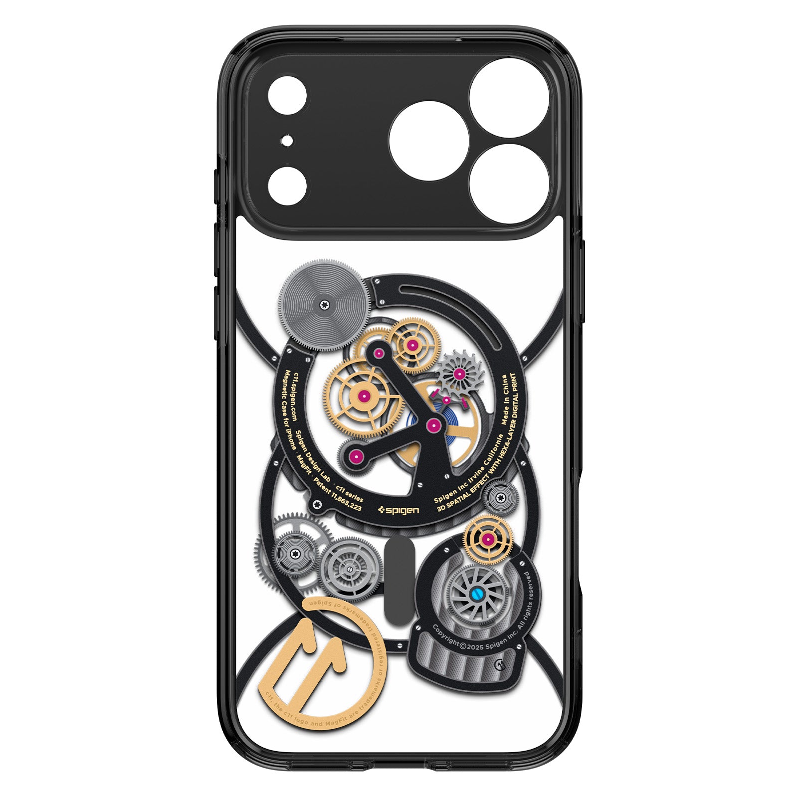 Handyhülle für iPhone 17 Pro, Spigen Ultra Hybrid T Mag (CC) mit MagSafe, Transparent-Gemustert (C11 Chronos)