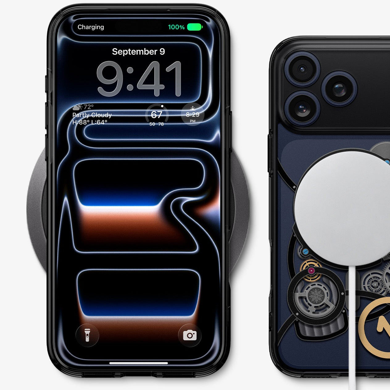 Handyhülle für iPhone 17 Pro, Spigen Ultra Hybrid T Mag (CC) mit MagSafe, Transparent-Gemustert (C11 Chronos)