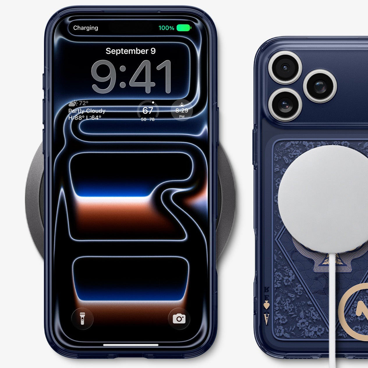 Handyhülle für iPhone 17 Pro, Spigen Ultra Hybrid T Mag (CC) mit MagSafe, Dunkelblau-Gemustert (C11 Fearless)