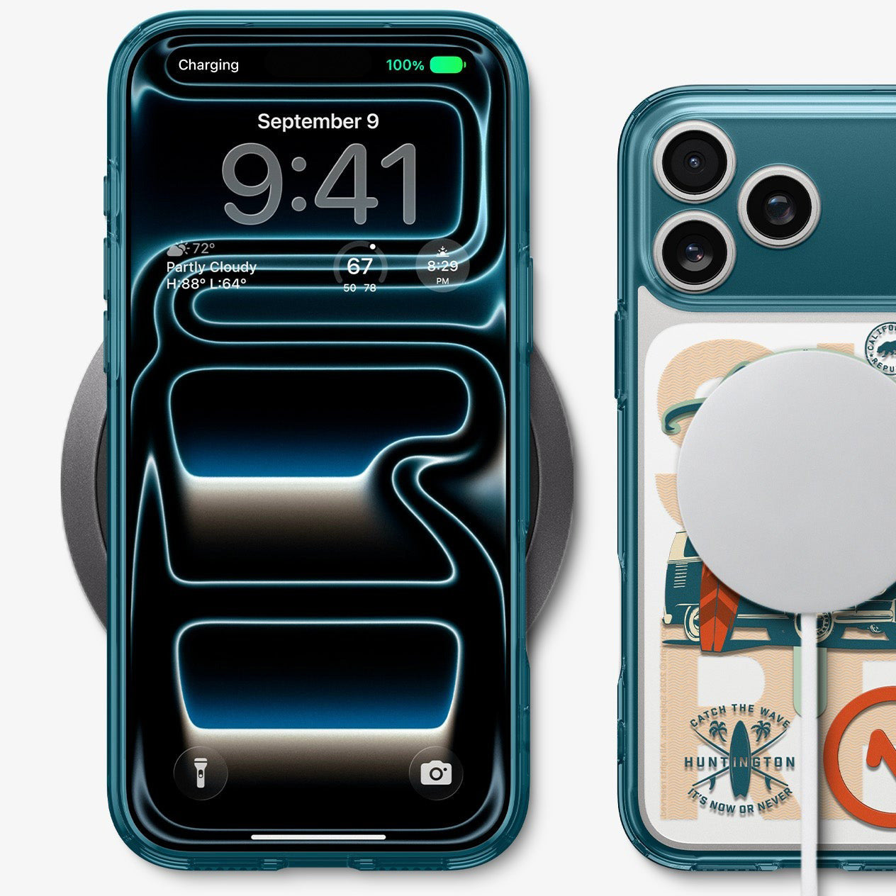 Handyhülle für iPhone 17 Pro, Spigen Ultra Hybrid T Mag (CC) mit MagSafe, Türkis-Gemustert (C11 Huntington)