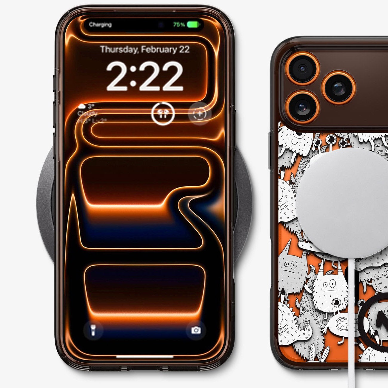 Handyhülle für iPhone 17 Pro, Spigen Ultra Hybrid T Mag (CC) mit MagSafe, Grau-Gemustert (C11 Inkverse)