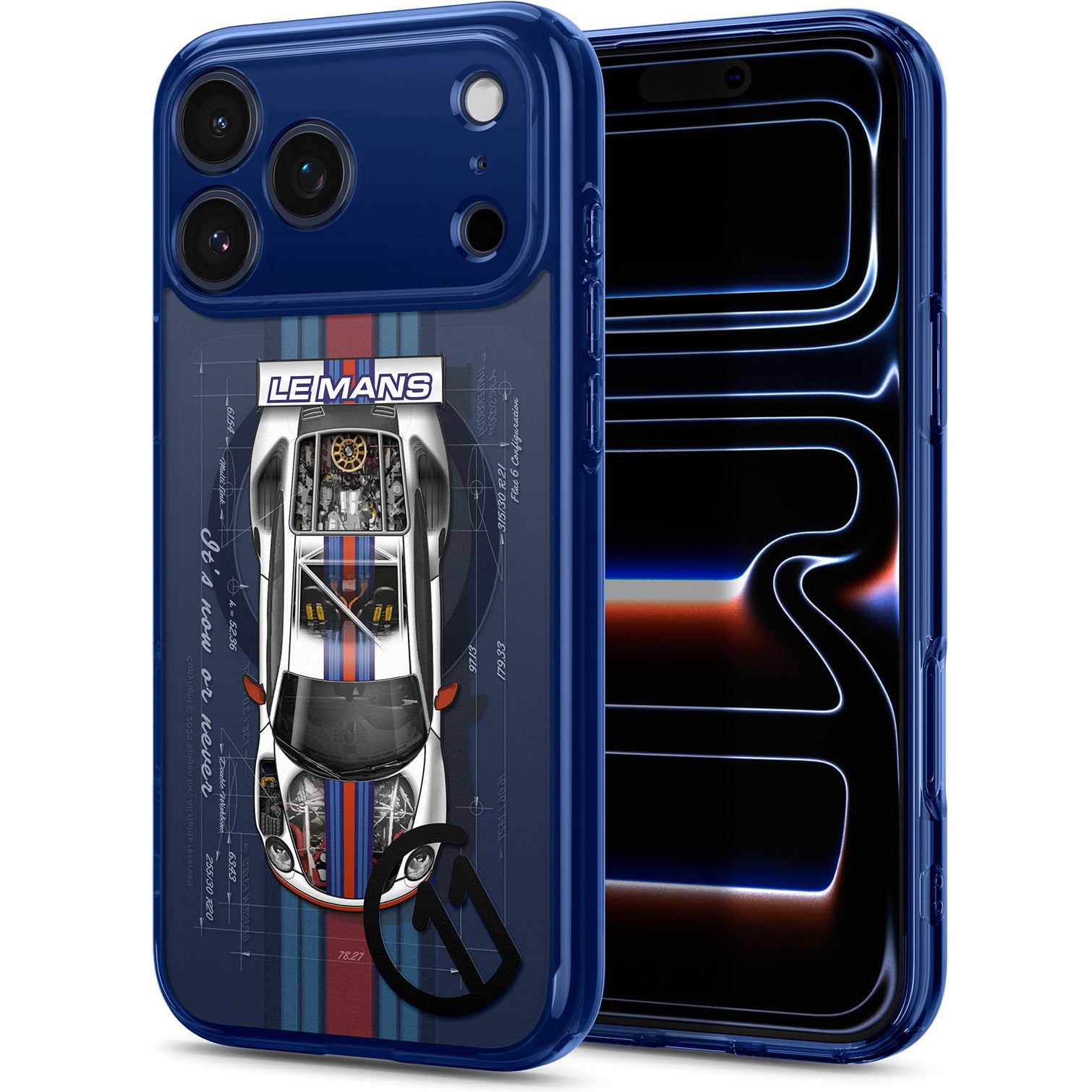 Handyhülle für iPhone 17 Pro, Spigen Ultra Hybrid T Mag (CC) mit MagSafe, Dunkelblau-Gemustert (C11 Le Mans)