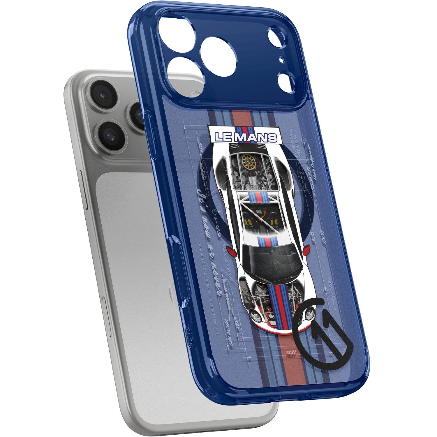 Handyhülle für iPhone 17 Pro, Spigen Ultra Hybrid T Mag (CC) mit MagSafe, Dunkelblau-Gemustert (C11 Le Mans)
