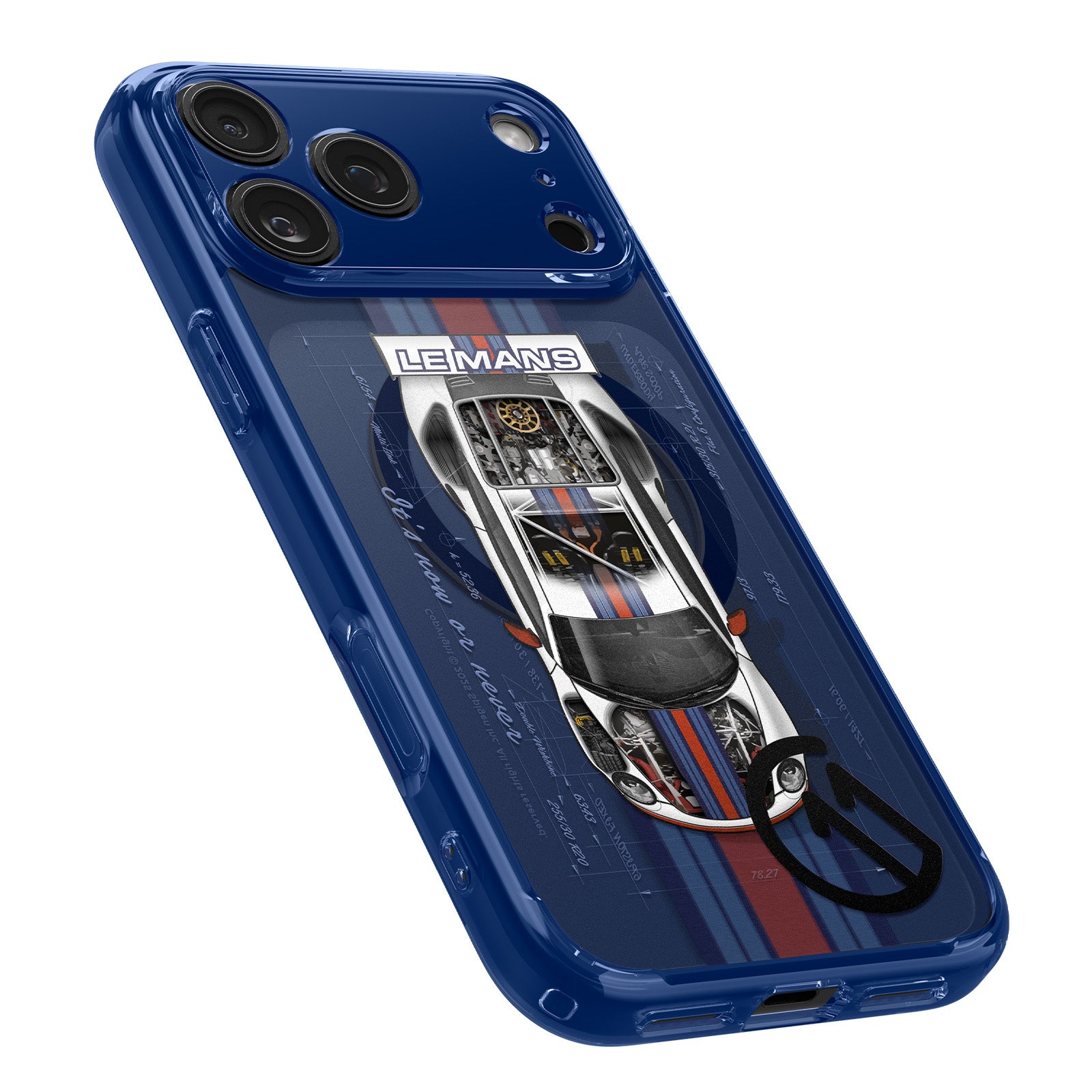 Handyhülle für iPhone 17 Pro, Spigen Ultra Hybrid T Mag (CC) mit MagSafe, Dunkelblau-Gemustert (C11 Le Mans)