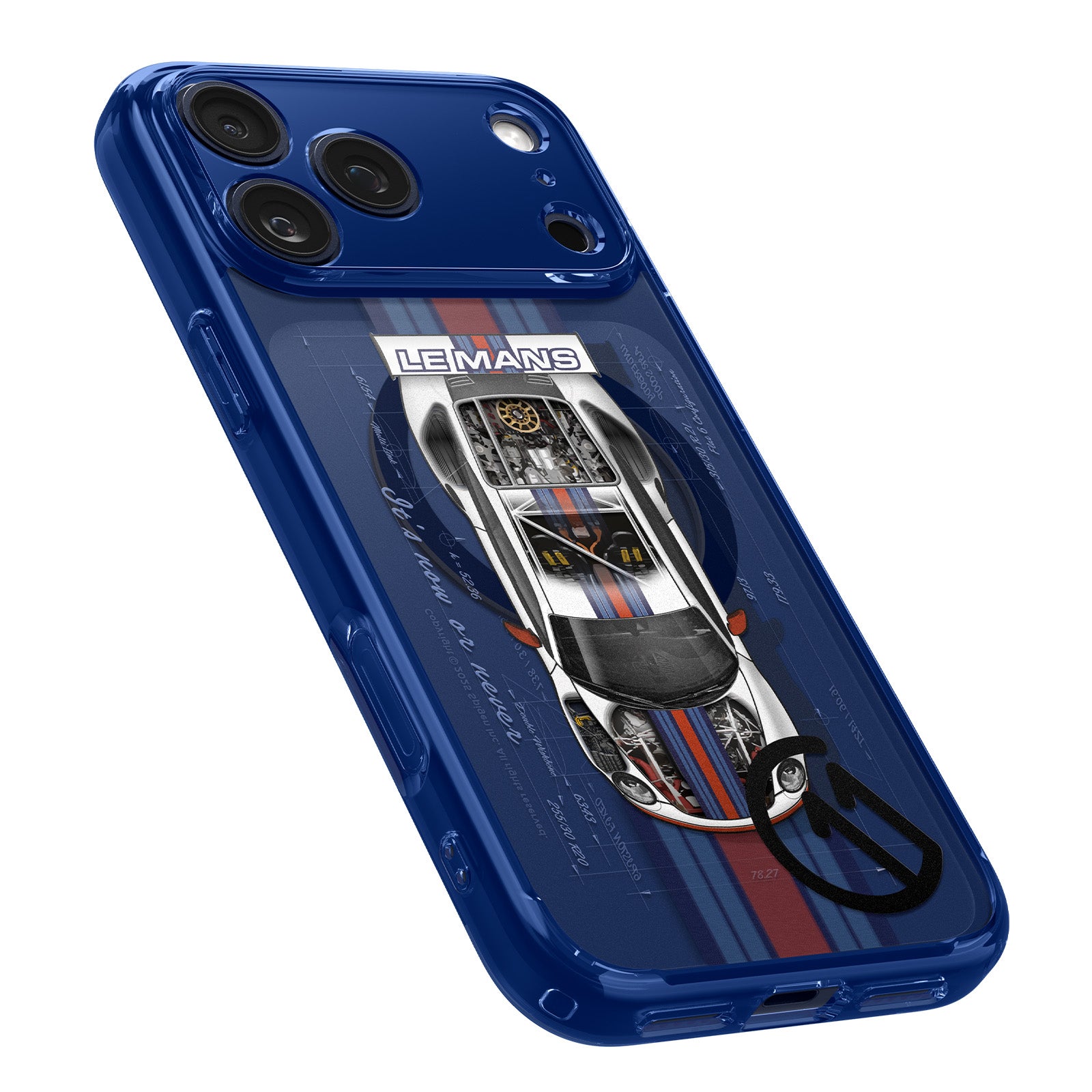 Handyhülle für iPhone 17 Pro, Spigen Ultra Hybrid T Mag (CC) mit MagSafe, Dunkelblau-Gemustert (C11 Le Mans)