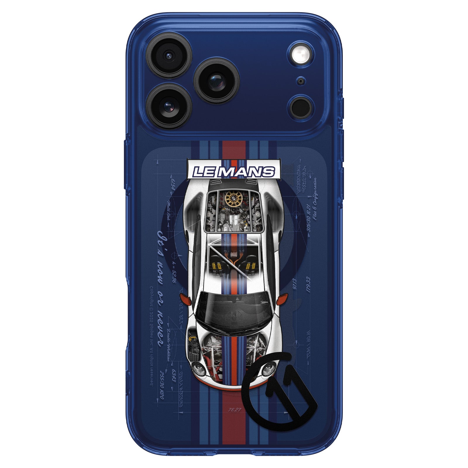 Handyhülle für iPhone 17 Pro, Spigen Ultra Hybrid T Mag (CC) mit MagSafe, Dunkelblau-Gemustert (C11 Le Mans)