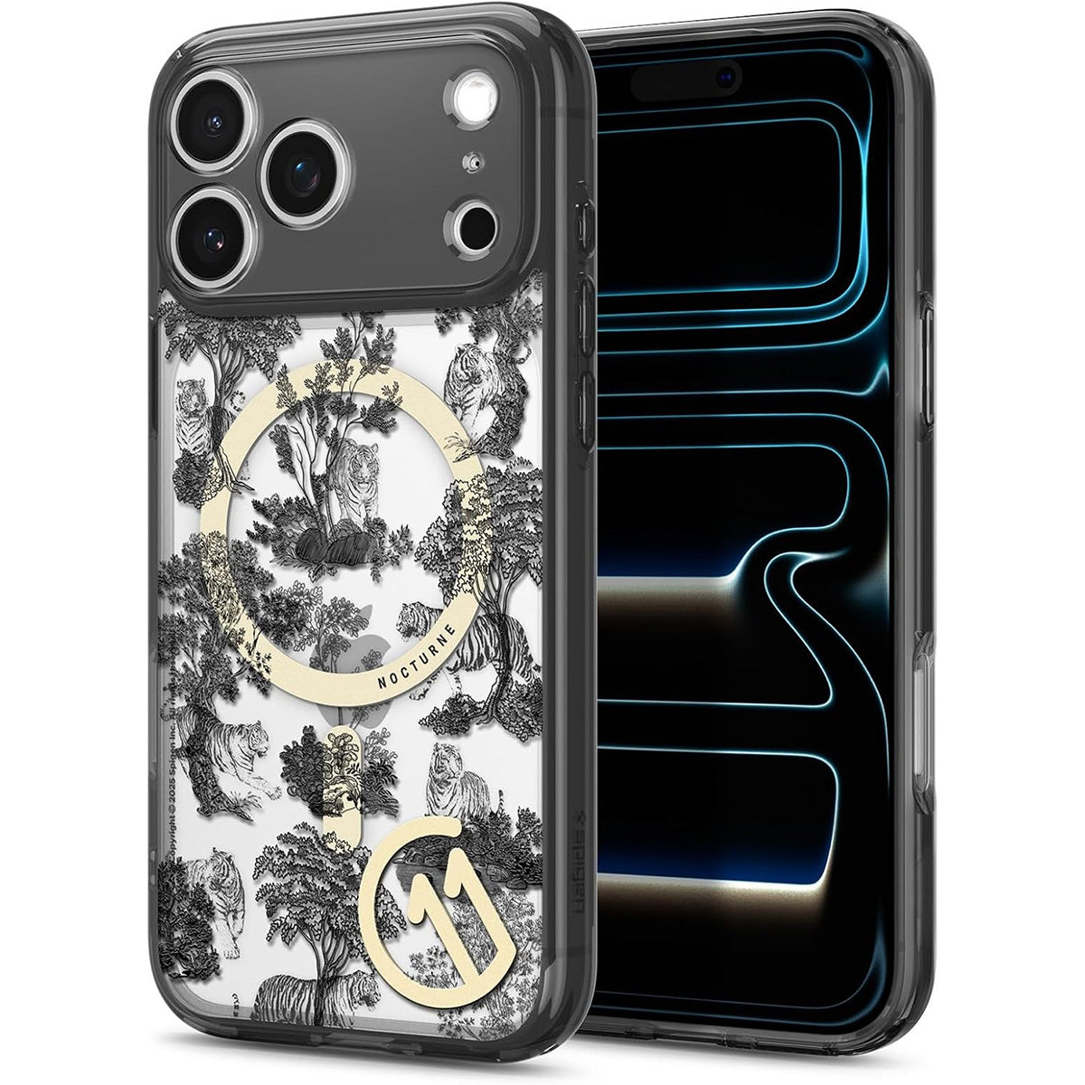 Handyhülle für iPhone 17 Pro, Spigen Ultra Hybrid T Mag (CC) mit MagSafe, Transparent-Gemustert (C11 Nocturne)