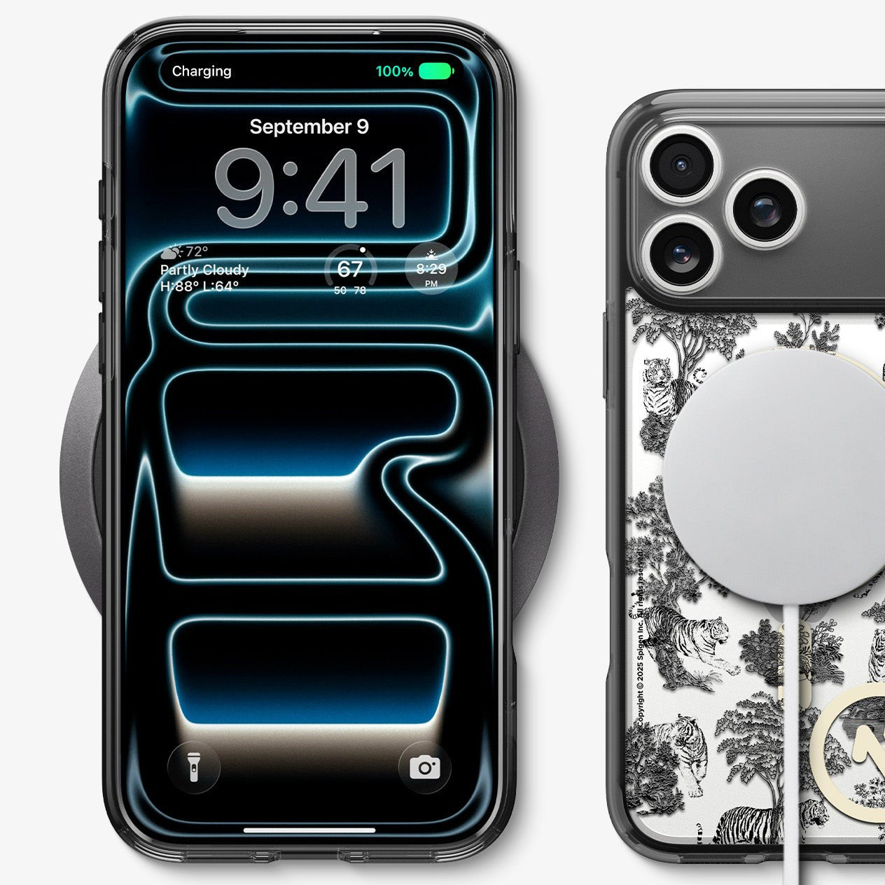 Handyhülle für iPhone 17 Pro, Spigen Ultra Hybrid T Mag (CC) mit MagSafe, Transparent-Gemustert (C11 Nocturne)