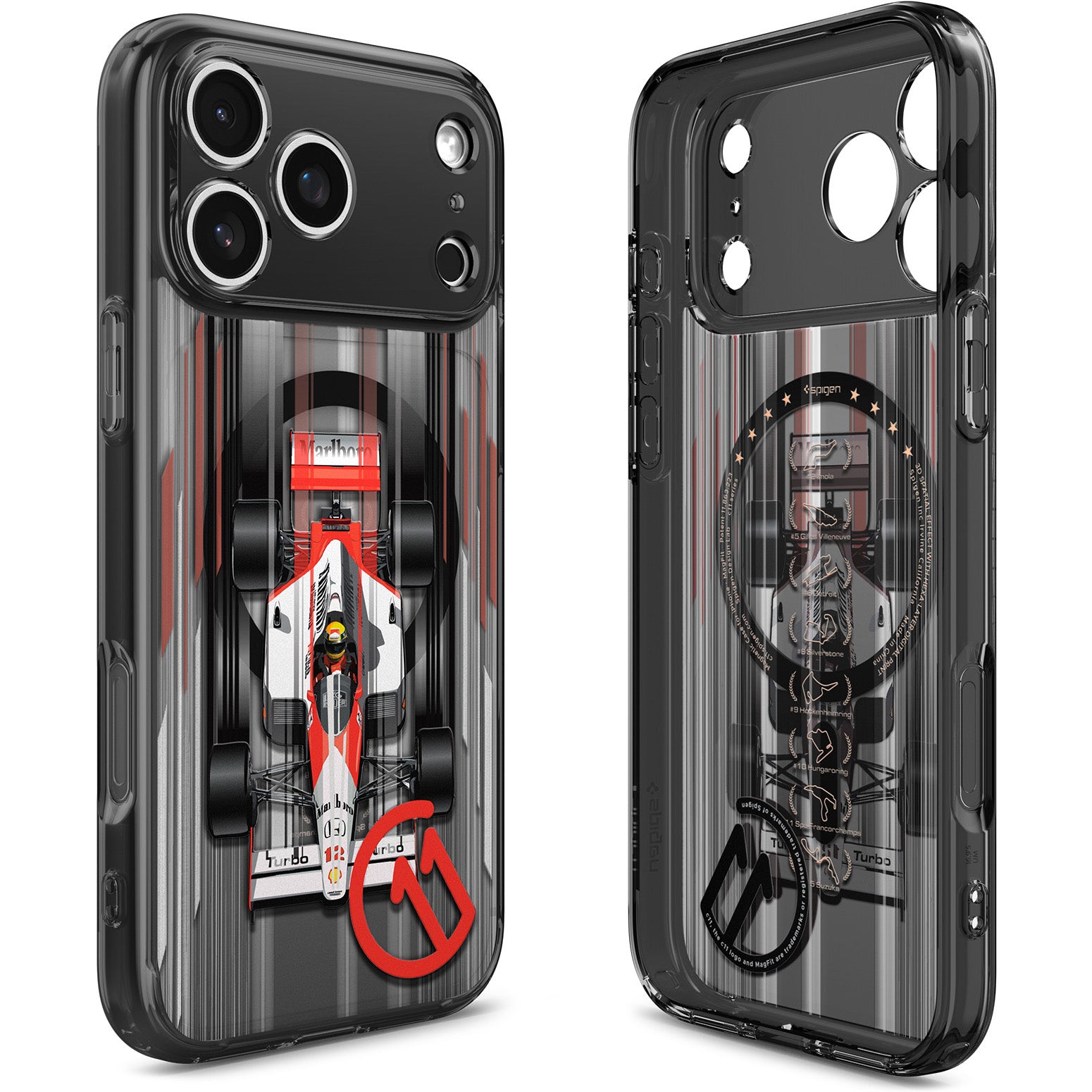 Handyhülle für iPhone 17 Pro, Spigen Ultra Hybrid T Mag (CC) mit MagSafe, Grau-Gemustert (C11 Turbo)