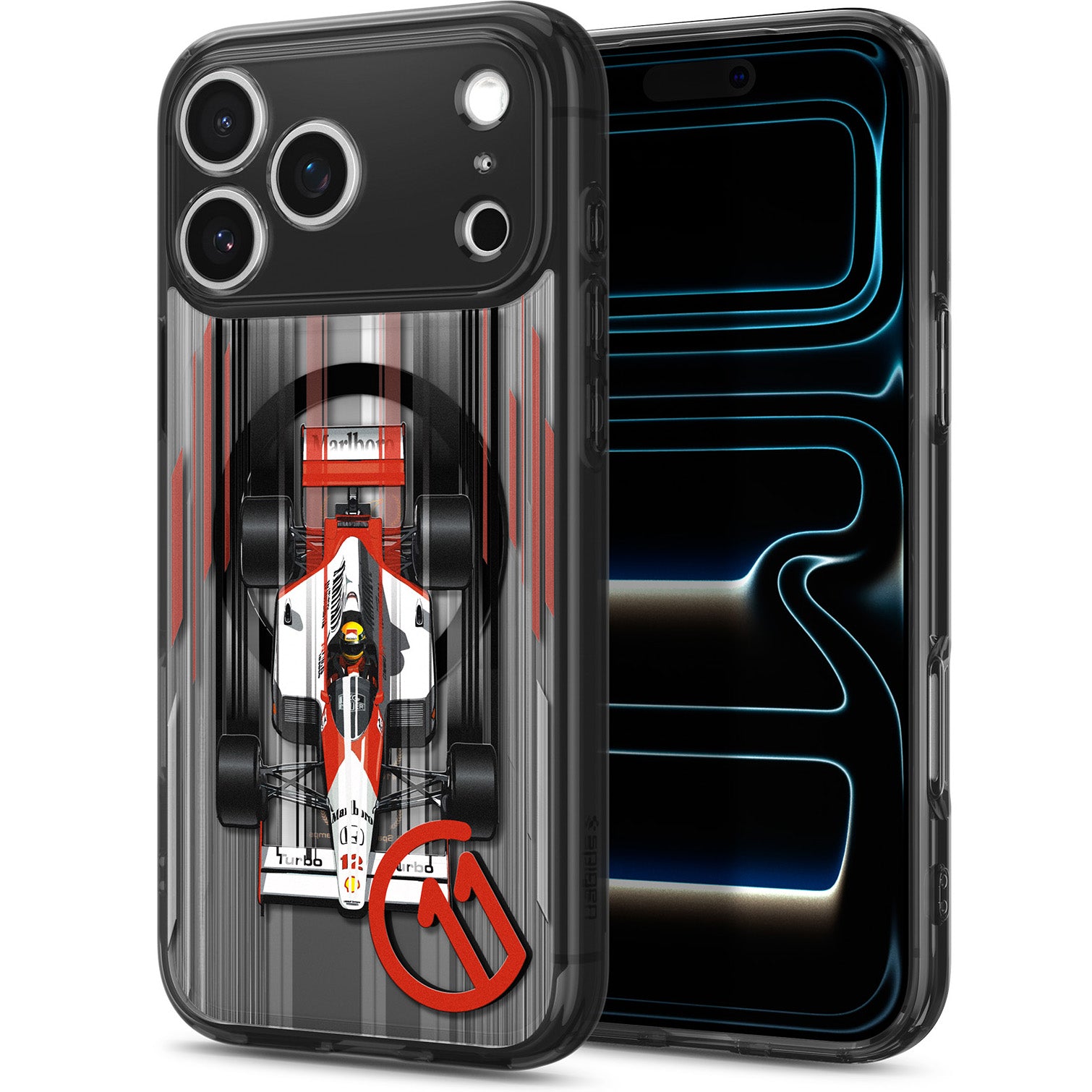 Handyhülle für iPhone 17 Pro, Spigen Ultra Hybrid T Mag (CC) mit MagSafe, Grau-Gemustert (C11 Turbo)