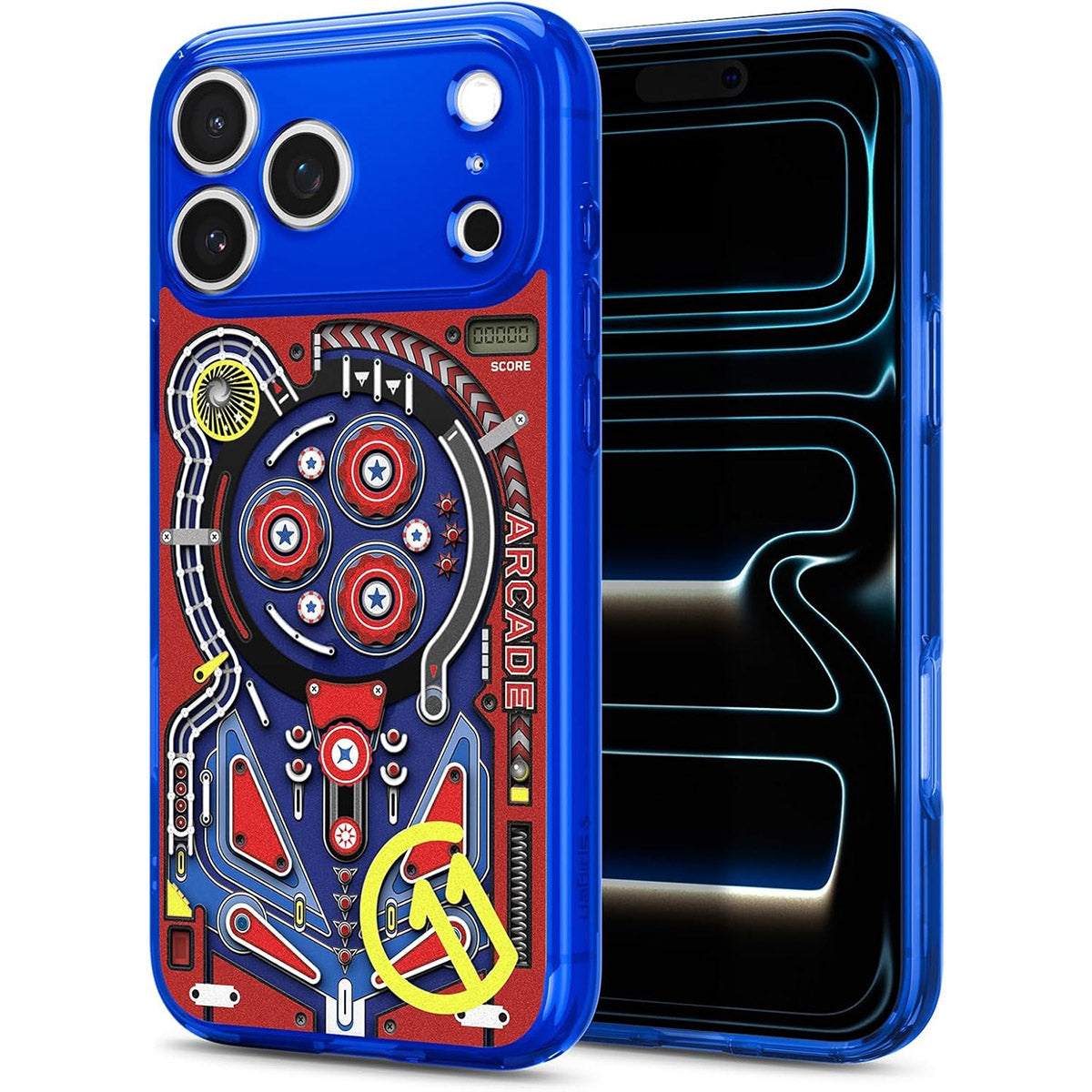 Handyhülle für iPhone 17 Pro Max, Spigen Ultra Hybrid T Mag (CC) mit MagSafe, Blau-Gemustert (C11 Arcade)