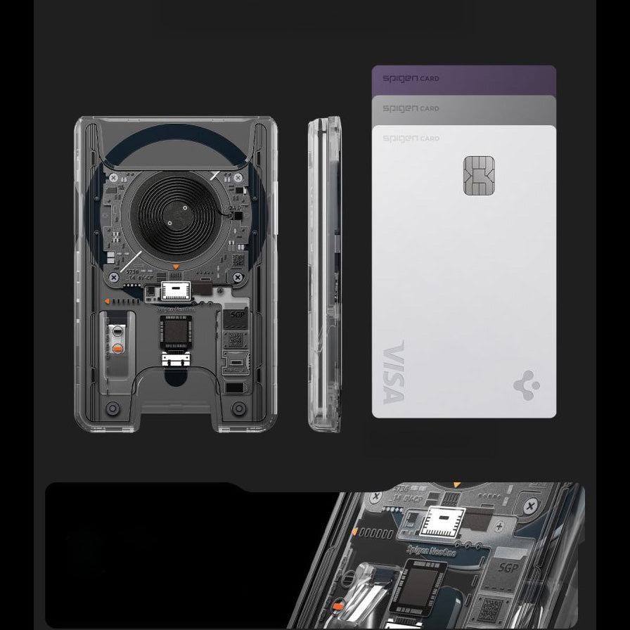 Kartenetui mit MagSafe, Spigen Ultra Hybrid Mag Wallet, Schwarz-Transparent (NeoOne)