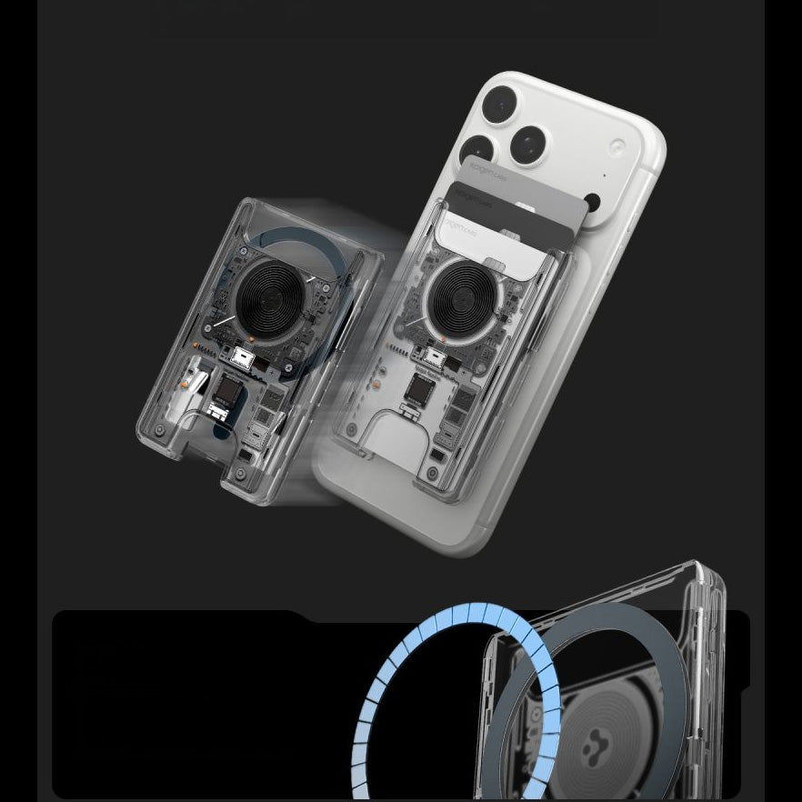 Kartenetui mit MagSafe, Spigen Ultra Hybrid Mag Wallet, Schwarz-Transparent (NeoOne)