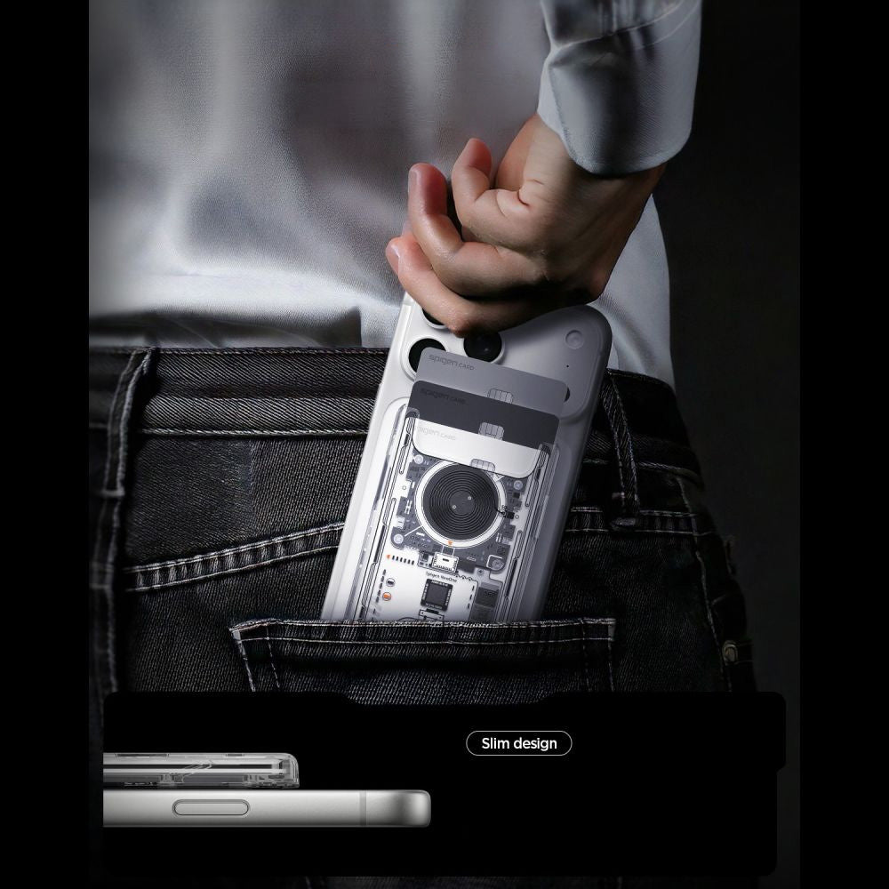 Kartenetui mit MagSafe, Spigen Ultra Hybrid Mag Wallet, Schwarz-Transparent (NeoOne)