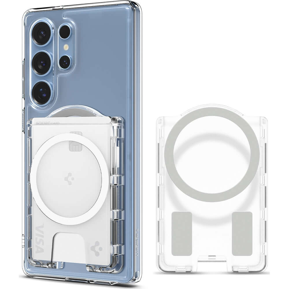 Kartenetui mit MagSafe für die Galaxy S25-Serie, Spigen Ultra Hybrid Wallet MagFit Plus, Transparent