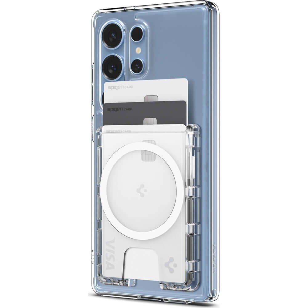 Kartenetui mit MagSafe für die Galaxy S25-Serie, Spigen Ultra Hybrid Wallet MagFit Plus, Transparent