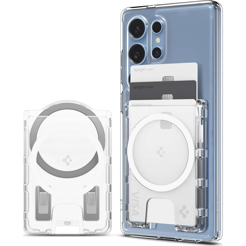 Kartenetui mit MagSafe für die Galaxy S25-Serie, Spigen Ultra Hybrid Wallet MagFit Plus, Transparent