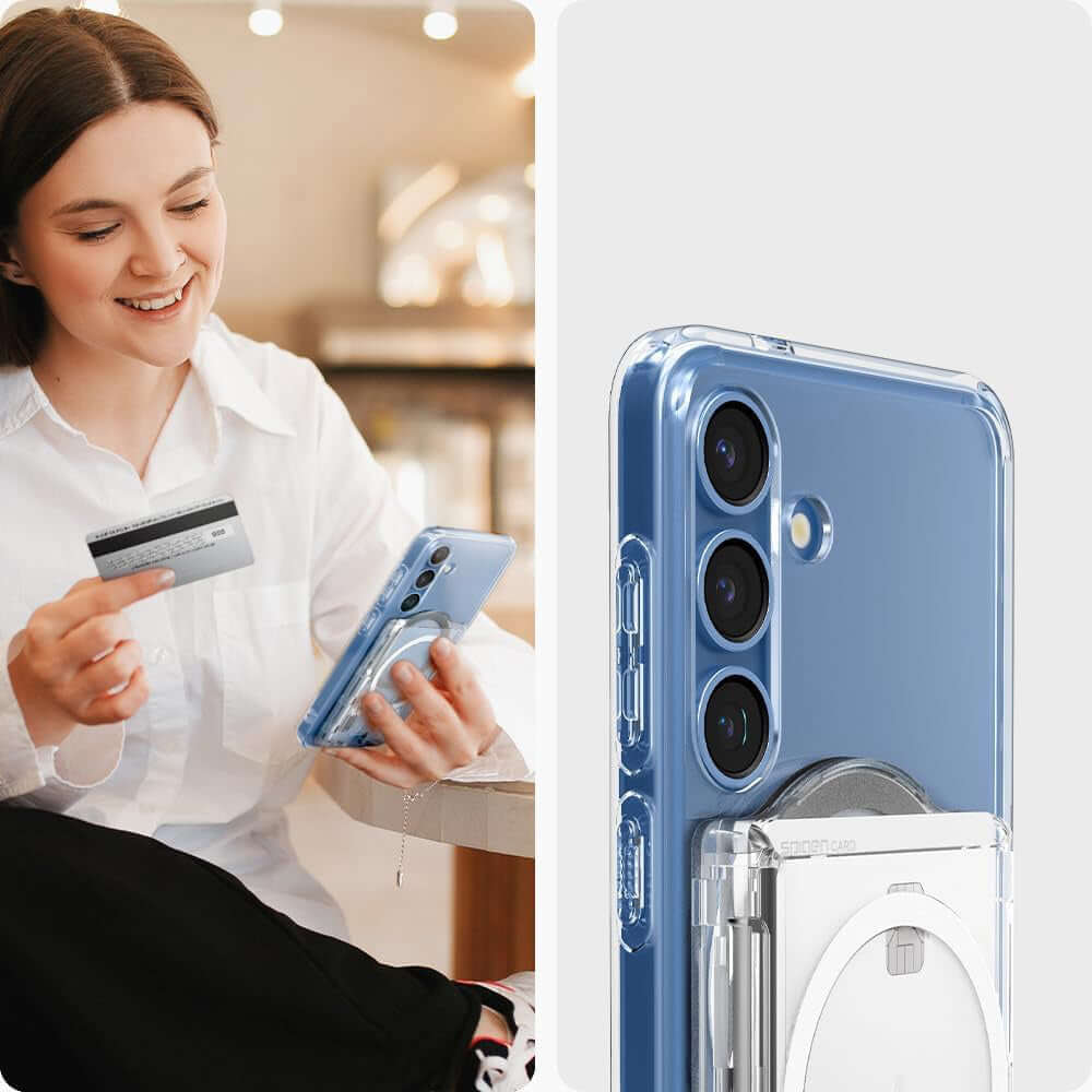 Kartenetui mit MagSafe für die Galaxy S25-Serie, Spigen Ultra Hybrid Wallet MagFit Plus, Transparent