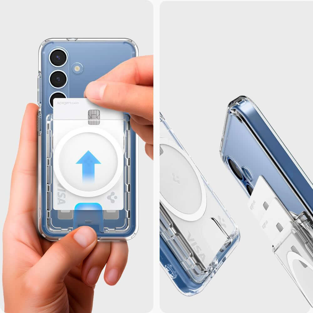 Kartenetui mit MagSafe für die Galaxy S25-Serie, Spigen Ultra Hybrid Wallet MagFit Plus, Transparent