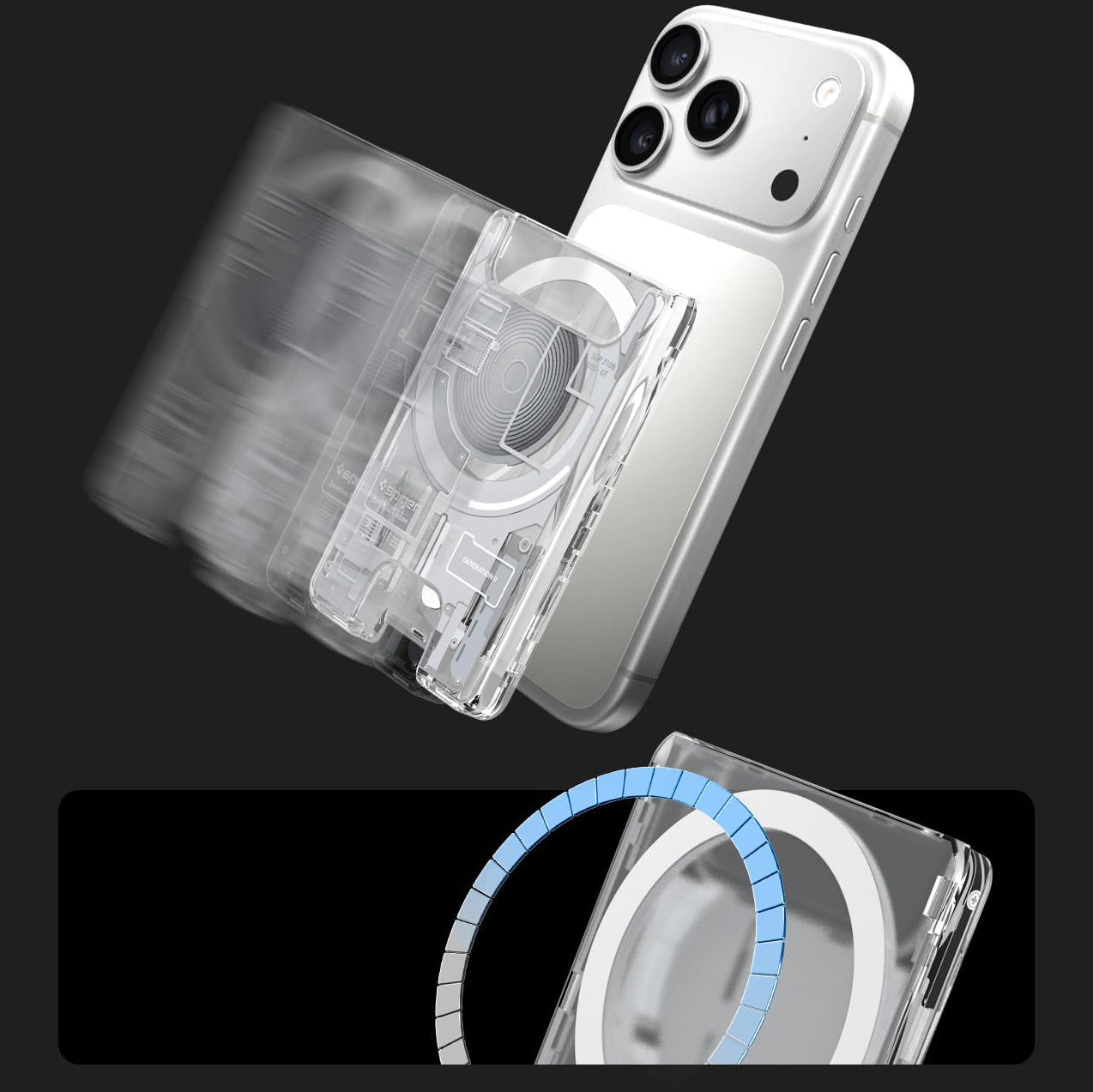 Kartenetui mit MagSafe, Spigen Ultra Hybrid Mag Wallet, Weiß-Grau (Zero One)