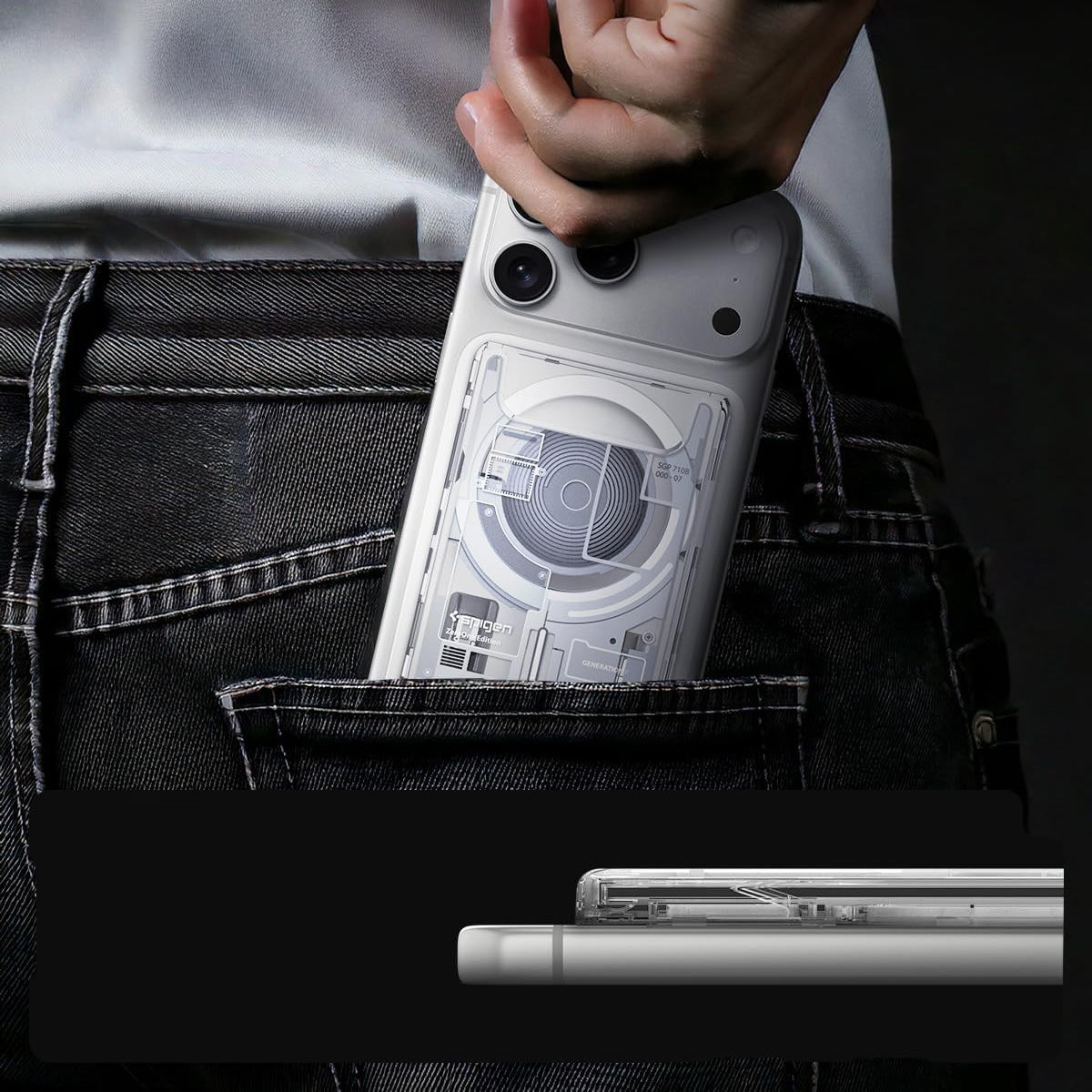 Kartenetui mit MagSafe, Spigen Ultra Hybrid Mag Wallet, Weiß-Grau (Zero One)