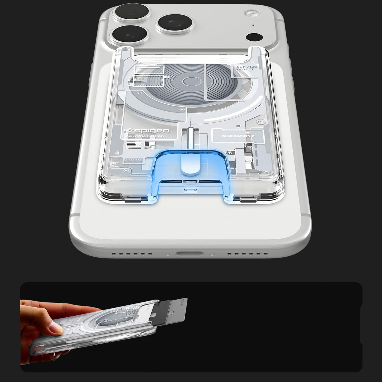 Kartenetui mit MagSafe, Spigen Ultra Hybrid Mag Wallet, Weiß-Grau (Zero One)