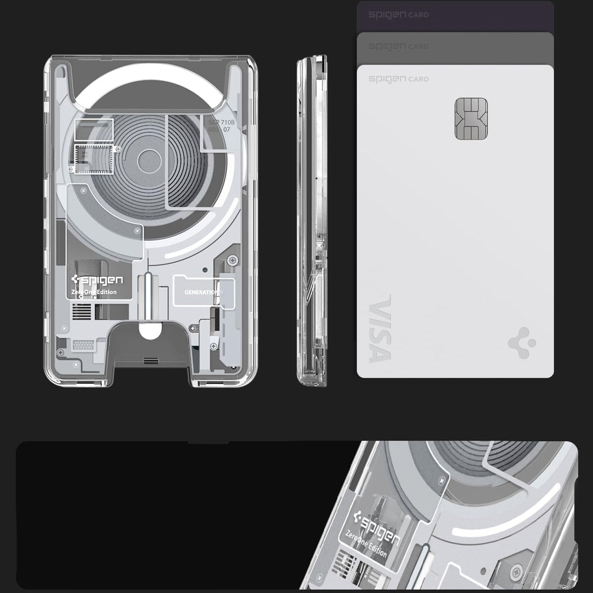 Kartenetui mit MagSafe, Spigen Ultra Hybrid Mag Wallet, Weiß-Grau (Zero One)