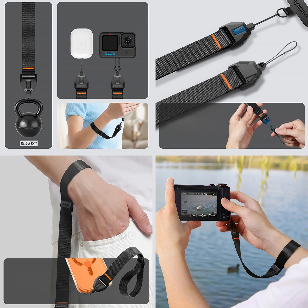 Handgelenkband für das Handy, Spigen Lanyard Strap Wrist, Schwarz