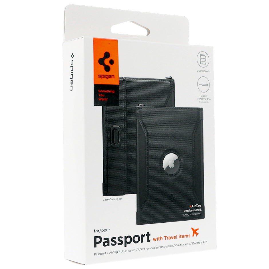 RFID-Brieftasche, Karten-/Passport-/AirTag-/Dokumentenetui, Spigen Universal Passport Holder AirTag, Schwarz