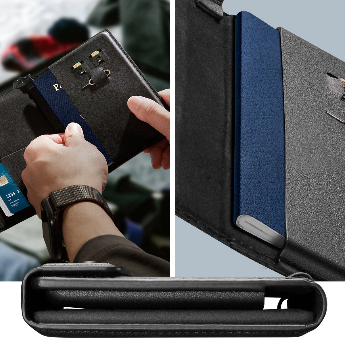 RFID-Brieftasche, Karten-/Passport-/AirTag-/Dokumentenetui, Spigen Universal Passport Holder AirTag, Schwarz