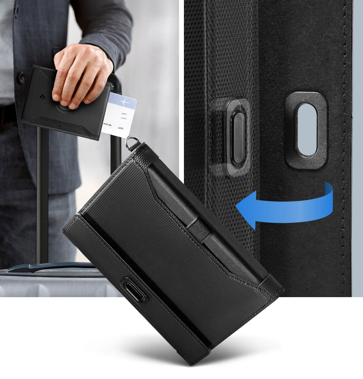 RFID-Brieftasche, Karten-/Passport-/AirTag-/Dokumentenetui, Spigen Universal Passport Holder AirTag, Schwarz