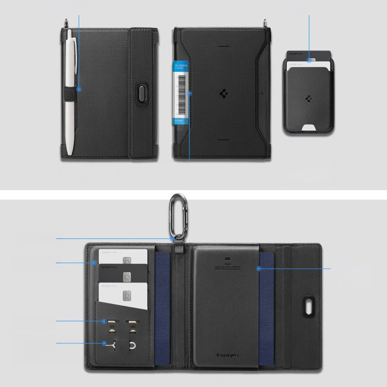 RFID-Brieftasche, Karten-/Passport-/Dokumentenetui, Spigen Universal Passport Holder with MagSafe Wallet, Schwarz