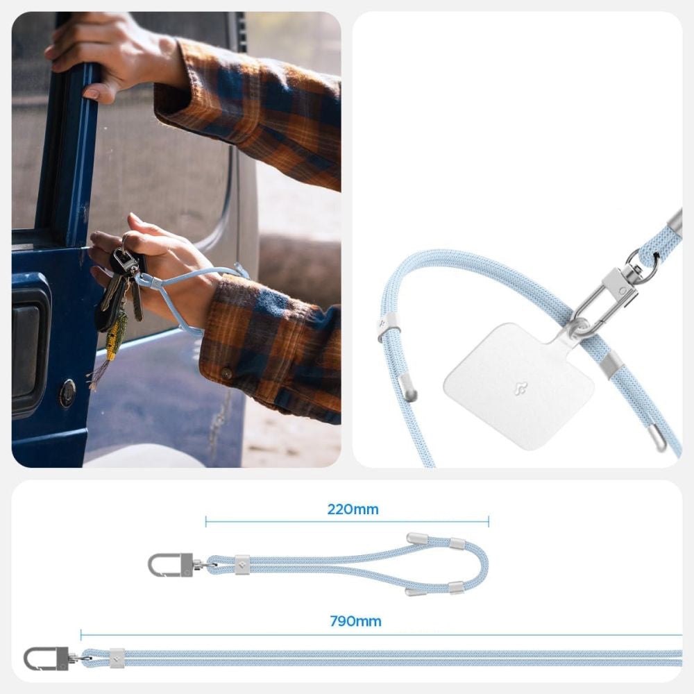 Handy-Schlüsselband, Spigen Crossbody Strap + Wrist Strap + ConTag, Blau