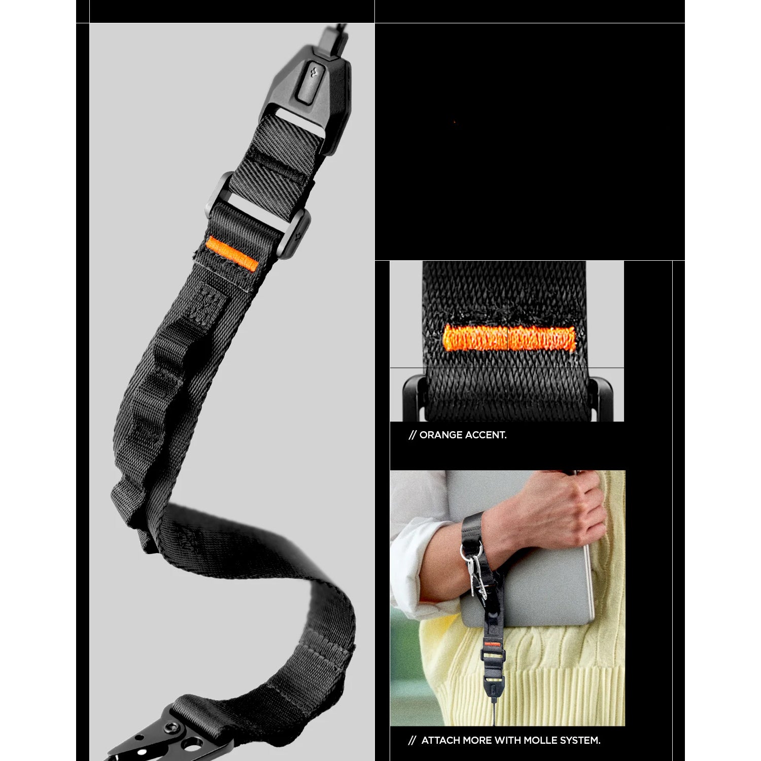 Handyband mit Handschlaufe, Spigen Lanyard DA30S, Schwarz