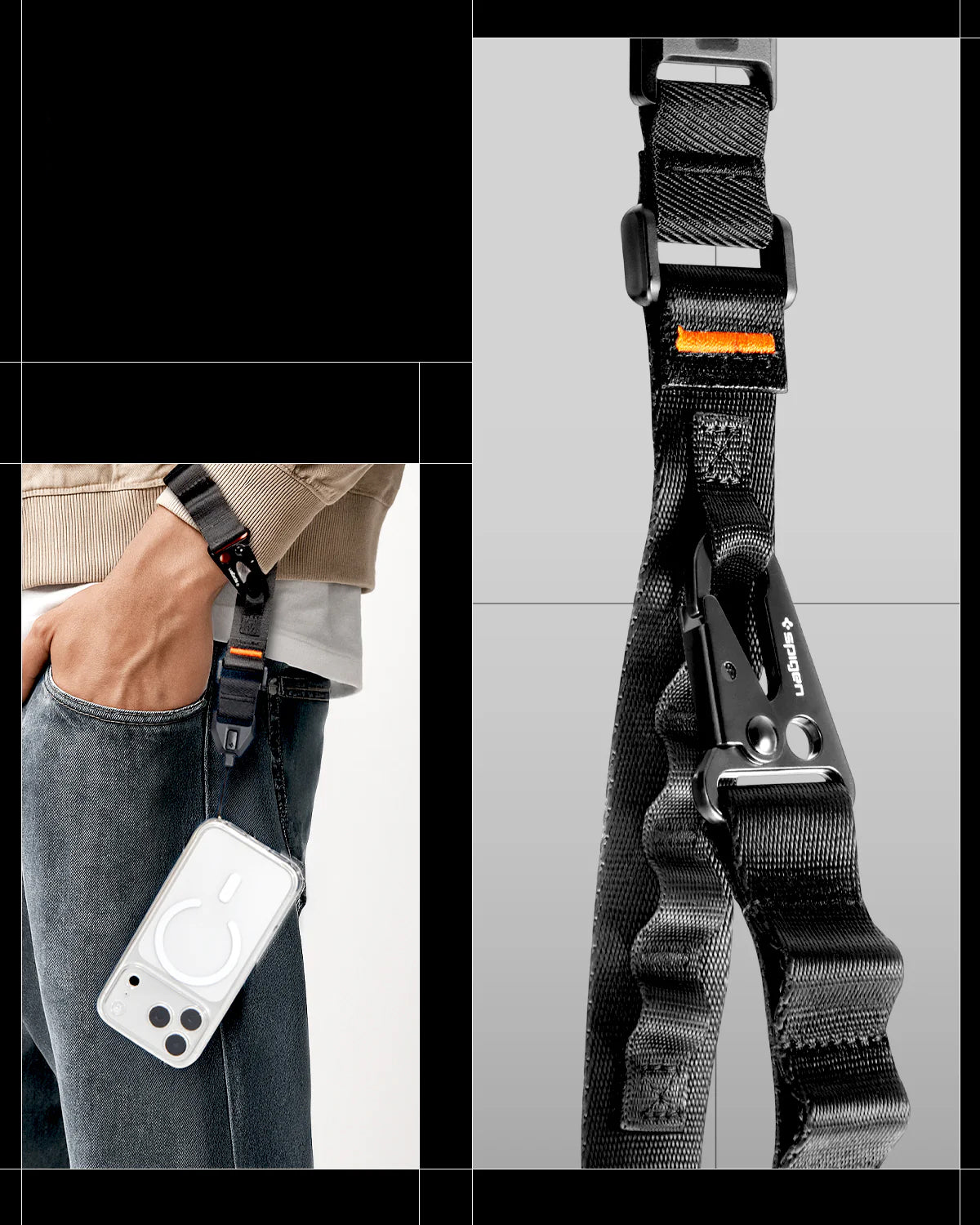 Handyband mit Handschlaufe, Spigen Lanyard DA30S, Schwarz