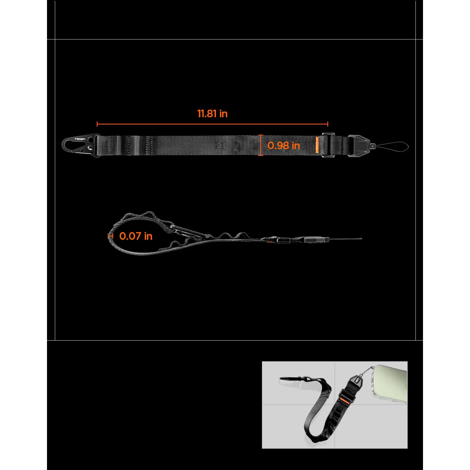 Handyband mit Handschlaufe, Spigen Lanyard DA30S, Schwarz