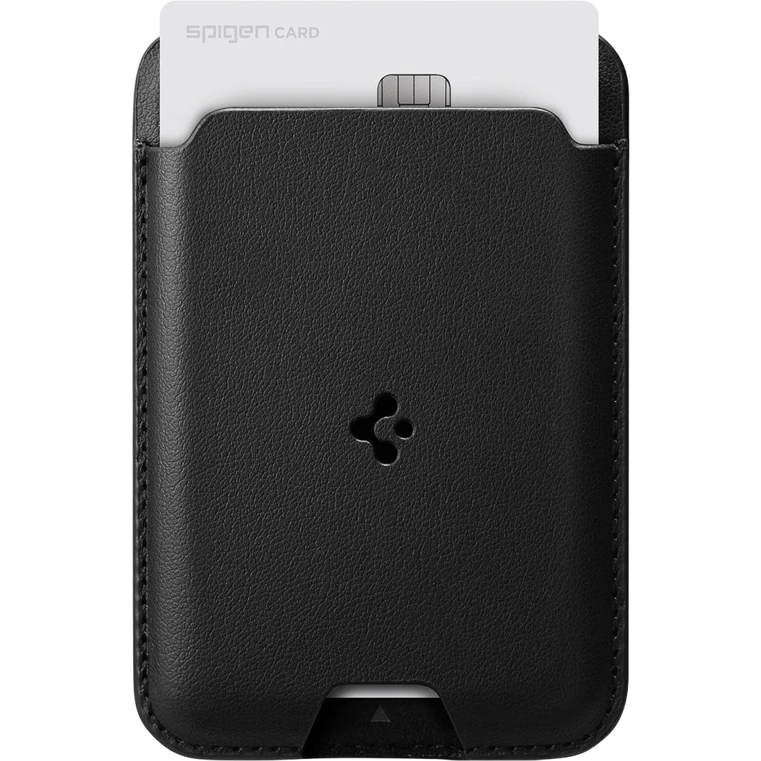 Kartenetui mit MagSafe Spigen Valentinus Mag Fit, veganem Leder, Schwarz