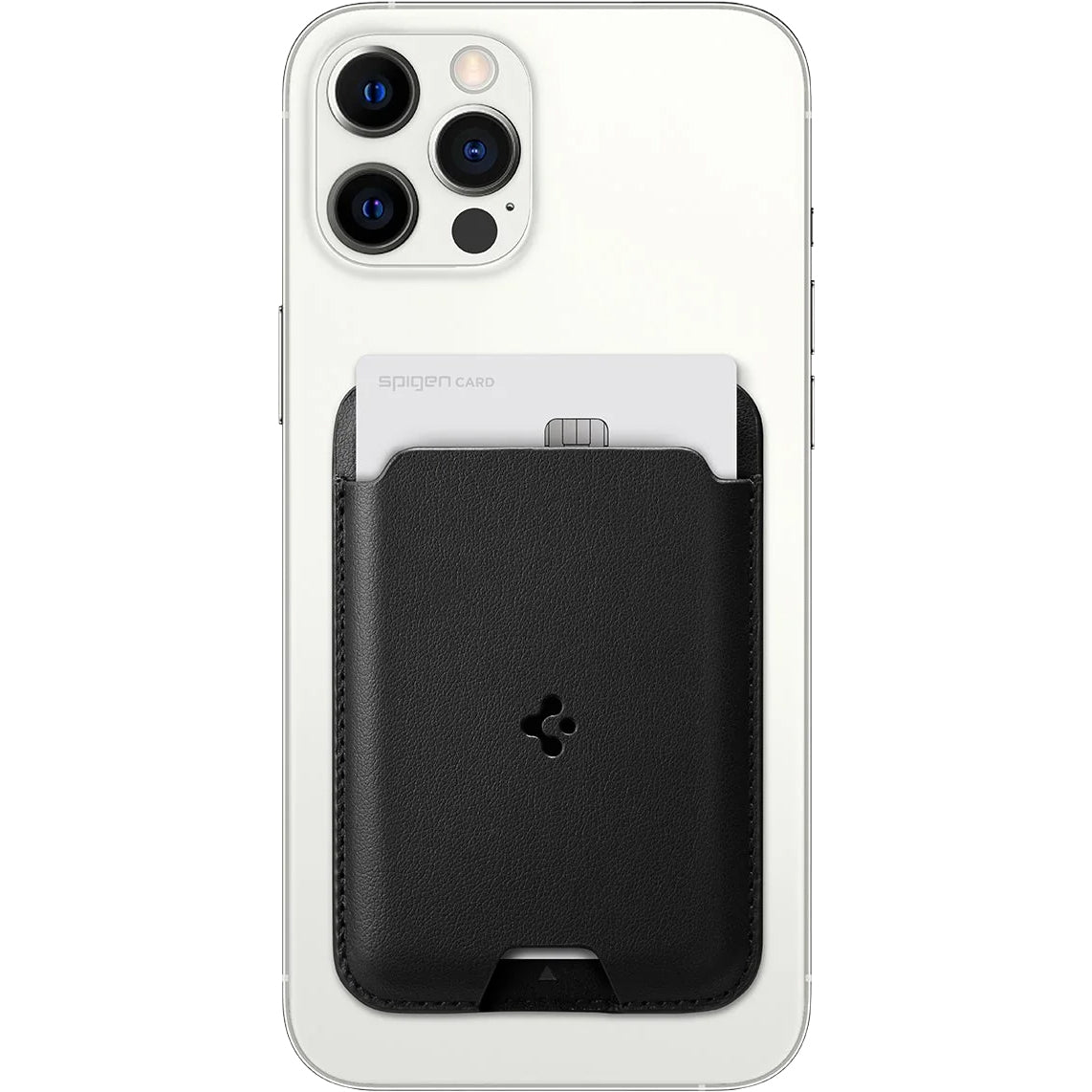 Kartenetui mit MagSafe Spigen Valentinus Mag Fit, veganem Leder, Schwarz