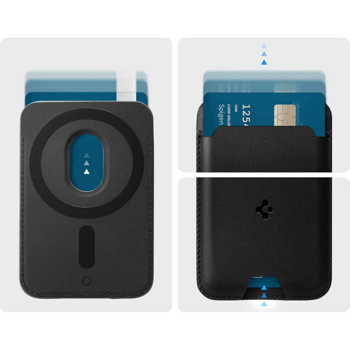Kartenetui mit MagSafe Spigen Valentinus Mag Fit, veganem Leder, Schwarz