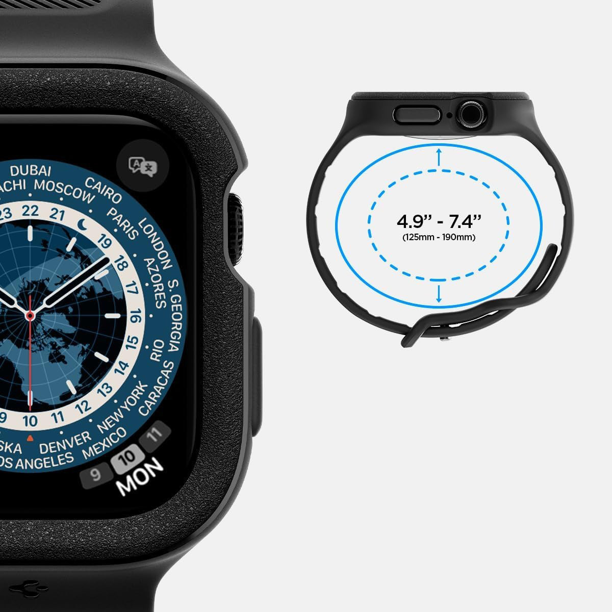 Hülle mit einem Armband für Apple Watch 11 / 10 (42 mm), Spigen Vault Pro, Schwarz